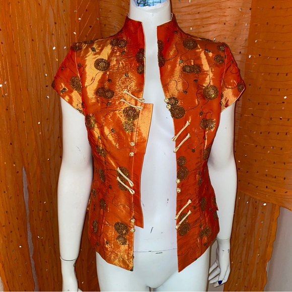 Stunning Orange Asian Inspired Top - Picture 3 of 11